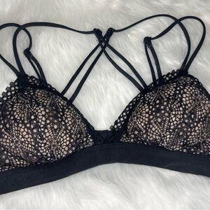 Victoria's Secret Bralette Womens XS Black Lace Strappy Triangle Sheer Mesh